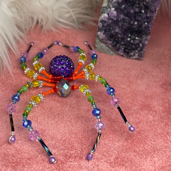 Colorful Rainbow Glass Crystal Spider Ornament Suncatcher - Picture 10 of 17